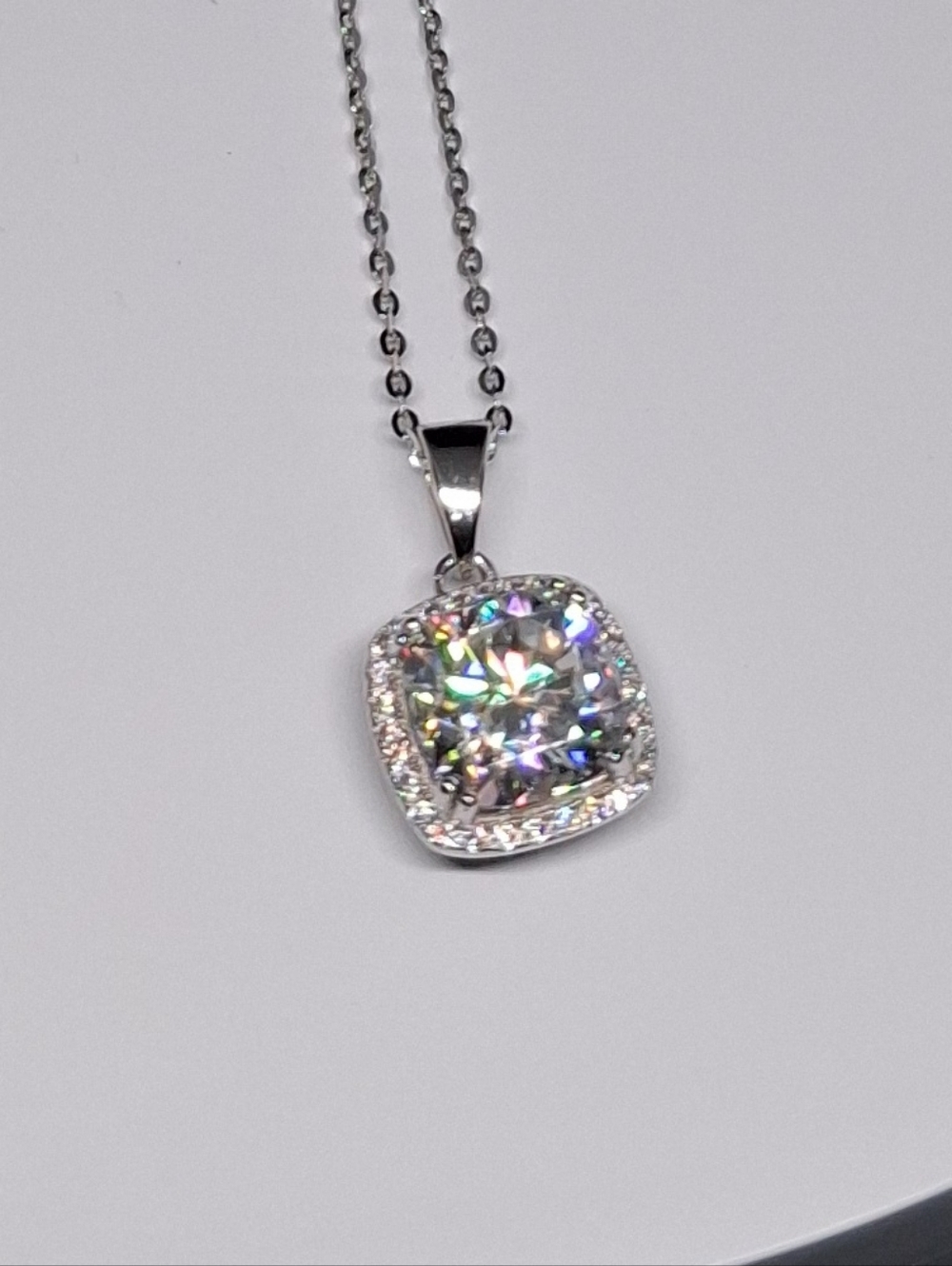 2.67ct Cushion Halo Moissanite Pendant Necklace In Silver Setting